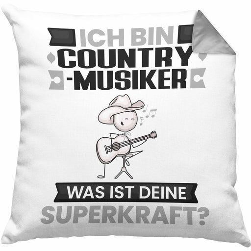 Country-Musiker Kissen mit Füllung 40x40 Geschenk für Country-Musiker Geburtstag Lustiger Spruch Was Ist Deine Superkraft (Grau) Grau Trendation