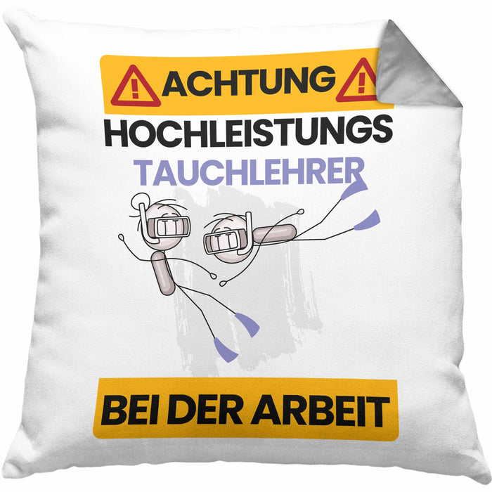 Tauchlehrer Kissen mit Füllung 40x40 Geschenk Lustiger Spruch Geschenkidee für Tauchlehrer Achtung Hochleistungs Tauchlehrer Bei Der Arbeit (Grau) Grau Trendation