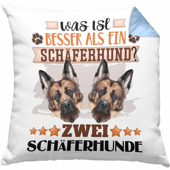 Schäferhund Besitzer Kissen mit Füllung 40x40 Geschenk Lustiger Spruch Geschenkidee Was Ist Besser Als Ein Schäferhund (Grau) Blau Trendation