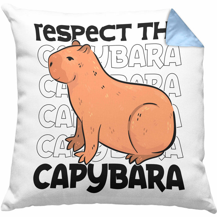 Respect The Capybara Kissen mit Füllung 40x40 Capybara Tier Geschenk für Capybara Liebhaber (Grau) Blau Trendation
