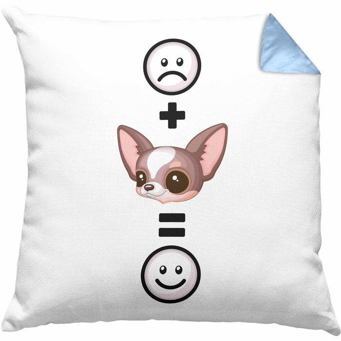 Chihuahua Kissen mit Füllung 40x40 Geschenk für Chihuahua Besitzer Lustige Geschenkidee :( + Chihuahua = :) (Grau) Blau Trendation