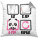 Eat Sleep K-Pop Kissen mit Füllung 40x40 Geschenk Koreanische Musik Kpop Geschenkidee Spruch (Grau) Grau Trendation