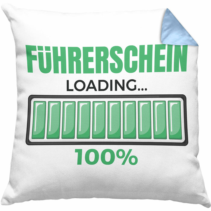 Führerschein Bestanden Geschenk Kissen mit Füllung 40x40 Bestandener Führerschein Führerschein Loading 100% Fahrschule (Grau) Blau Trendation