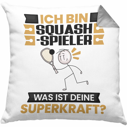 Squash-Spieler Kissen mit Füllung 40x40 Geschenk für Squash-Spieler Geburtstag Lustiger Spruch Was Ist Deine Superkraft (Grau) Grau Trendation