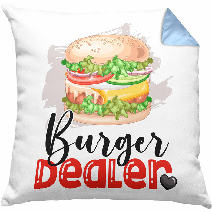 Burger Dealer Kissen mit Füllung 40x40 Geschenk für Besten Burgerverkäufer Geburtstag Spruch Geschenkidee (Grau) Blau Trendation