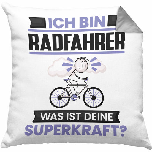 Radfahrer Kissen mit Füllung 40x40 Geschenk für Radfahrer Geburtstag Lustiger Spruch Was Ist Deine Superkraft (Grau) Grau Trendation