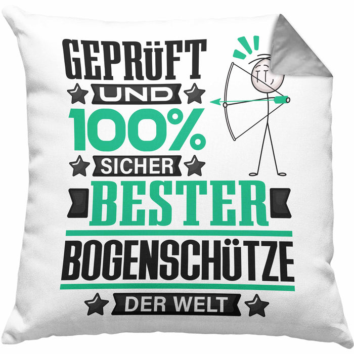 Bogenschütze Geschenk Lustiger Spruch für Bogenschütze Geschenkidee Bester Bogenschütze Der WeltKissen mit Füllung 40x40 (Grau) Grau Trendation