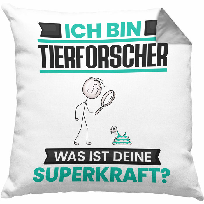 Tierforscher Kissen mit Füllung 40x40 Geschenk für Tierforscher Geburtstag Lustiger Spruch Was Ist Deine Superkraft (Grau) Grau Trendation