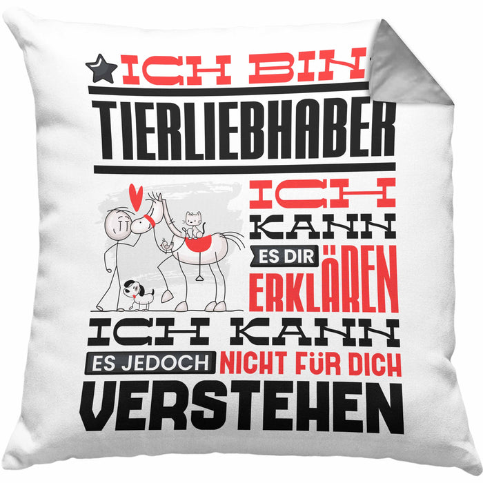 Tierwohlhaber Geschenk Kaffee-Kissen mit Füllung 40x40 Geschenkidee für Tierwohlhaber Ich Bin Tierwohlhaber Ich Kann Es Dir Erklären Jedoch Nicht Für Dich Verstehen Spruch Lustig (Grau) Grau Trendation
