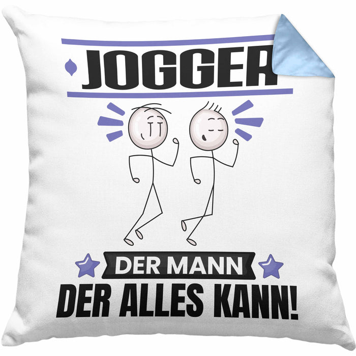 Jogger Kissen mit Füllung 40x40 Geschenk für Jogger Der Mann Der Alles Kann Geschenkidee zum Geburtstag (Grau) Blau Trendation