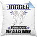 Jogger Kissen mit Füllung 40x40 Geschenk für Jogger Der Mann Der Alles Kann Geschenkidee zum Geburtstag (Grau) Blau Trendation