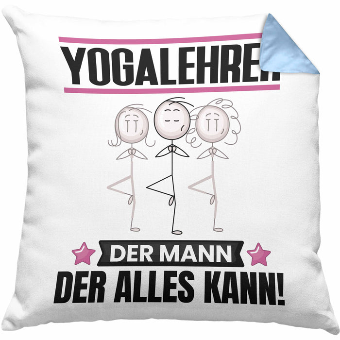 Yogalehrer Kissen mit Füllung 40x40 Geschenk für Yogalehrer Der Mann Der Alles Kann Geschenkidee zum Geburtstag (Grau) Blau Trendation