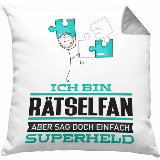 Rätselfan Geschenk Kissen mit Füllung 40x40 Ich Bin Rätselfan Aber Sag Doch Einfach Superheld Lustige Geschenkdiee für Rätselfan (Grau) Grau Trendation