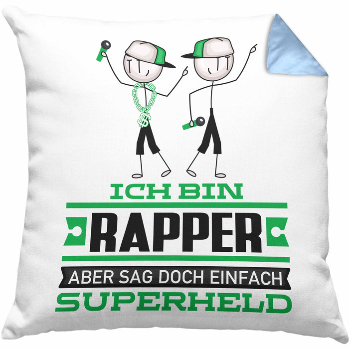Rapper Geschenk Kissen mit Füllung 40x40 Ich Bin Rapper Aber Sag Doch Einfach Superheld Lustige Geschenkdiee für Rapper (Grau) Blau Trendation