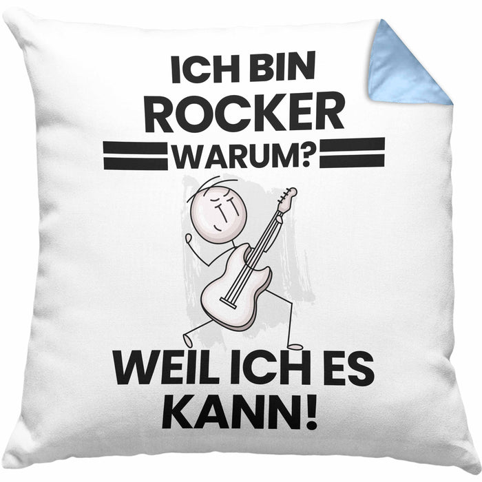 Rocker Geschenk Kissen mit Füllung 40x40 Lustiger Spruch Ich Bin Rocker Warum Weil Ich Es Kann Geschenkidee Bester Rocker Geburtstag (Grau) Blau Trendation
