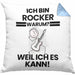 Rocker Geschenk Kissen mit Füllung 40x40 Lustiger Spruch Ich Bin Rocker Warum Weil Ich Es Kann Geschenkidee Bester Rocker Geburtstag (Grau) Blau Trendation