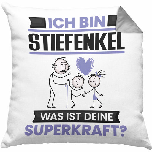Stiefenkel Kissen mit Füllung 40x40 Geschenk für Stiefenkel Geburtstag Lustiger Spruch Was Ist Deine Superkraft (Grau) Grau Trendation