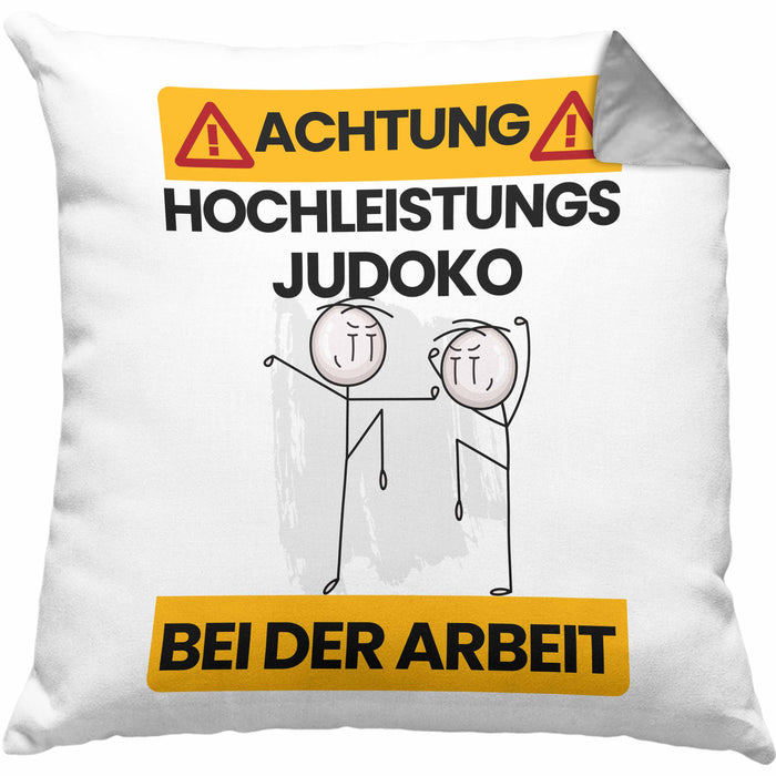 Judoka Kissen mit Füllung 40x40 Geschenk Lustiger Spruch Geschenkidee für Judoka Achtung Hochleistungs Judoka Bei Der Arbeit (Grau) Grau Trendation