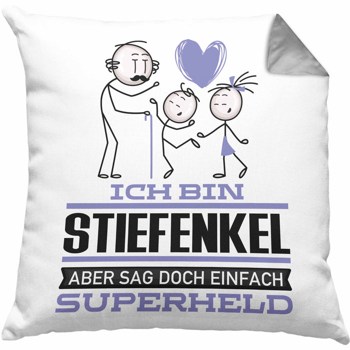 Stiefenkel Geschenk Kissen mit Füllung 40x40 Ich Bin Stiefenkel Aber Sag Doch Einfach Superheld Lustige Geschenkdiee für Stiefenkel (Grau) Grau Trendation