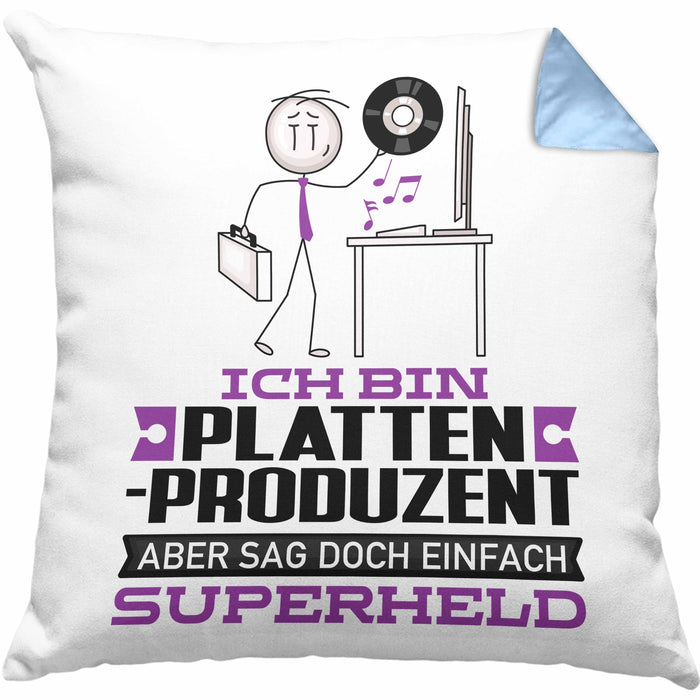 Plattenproduzent Geschenk Kissen mit Füllung 40x40 Ich Bin Plattenproduzent Aber Sag Doch Einfach Superheld Lustige Geschenkdiee für Plattenproduzent (Grau) Blau Trendation