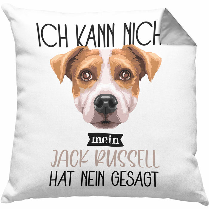 Jack Russell Besitzer Kissen mit Füllung 40x40 Geschenk Lustiger Spruch Geschenkidee Ich Kann Nicht Mein Jack Russell Hat Nein Gesagt (Grau) Grau Trendation