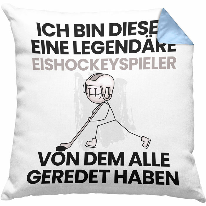 Eishockeyspieler Geschenk Kissen mit Füllung 40x40 Lustige Geschenkidee Geburtstag für Eishockeyspieler Ich Bin Dieser Legendäre Eishockeyspieler Von Dem Alle Geredet Haben (Grau) Blau Trendation