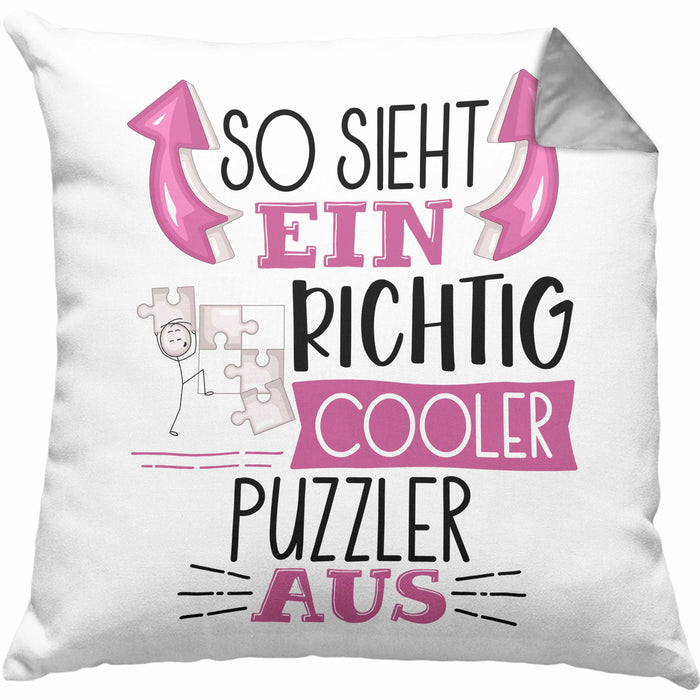 So Sieht Ein Richtig Cooler Puzzler Aus Geschenk Kissen mit Füllung 40x40 Lustiger Spruch Geschenkidee (Grau) Grau Trendation
