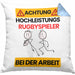 Rugbyspieler Kissen mit Füllung 40x40 Geschenk Lustiger Spruch Geschenkidee für Rugbyspieler Achtung Hochleistungs Rugbyspieler Bei Der Arbeit (Grau) Blau Trendation