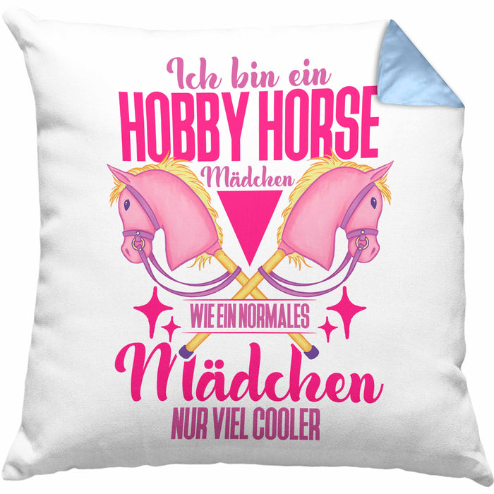 Hobbyhorse Mädchen Kissen mit Füllung 40x40 Geschenk Hobby Horse Pferde (Grau) Blau Trendation