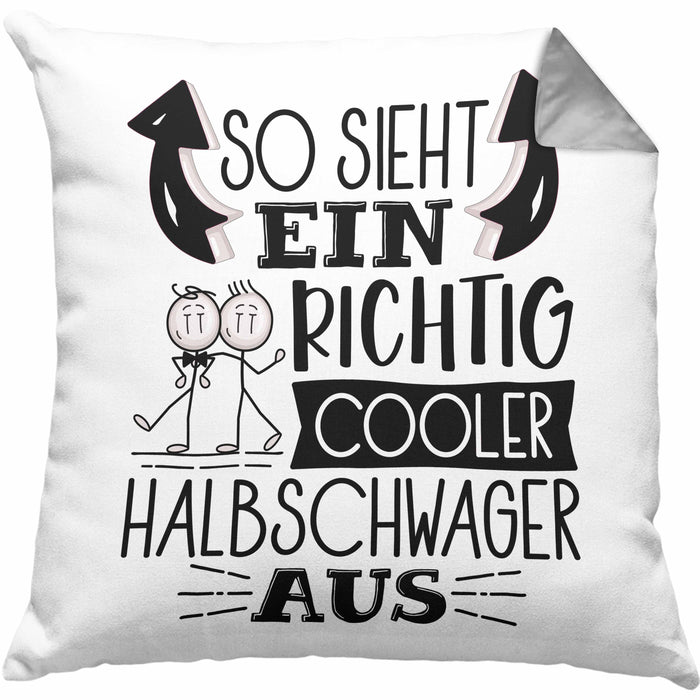So Sieht Ein Richtig Cooler Halbschwager Aus Geschenk Kissen mit Füllung 40x40 Lustiger Spruch Geschenkidee (Grau) Grau Trendation
