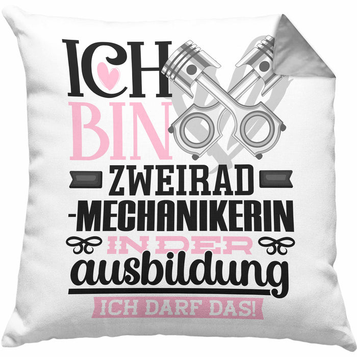 Zweiradmechanikerin Ausbildung Start Geschenk Kissen mit Füllung 40x40 Ich Bin Zweiradmechanikerin In Der Ausbildung Ich Darf Das Geschenkidee (Grau) Grau Trendation