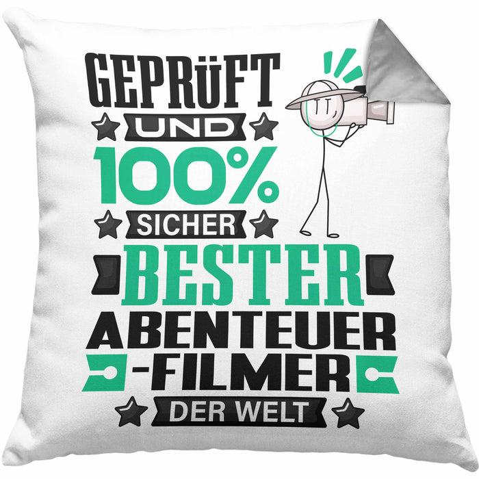 Abenteuerfilmer Geschenk Lustiger Spruch für Abenteuerfilmer Geschenkidee Bester Abenteuerfilmer Der WeltKissen mit Füllung 40x40 (Grau) Grau Trendation