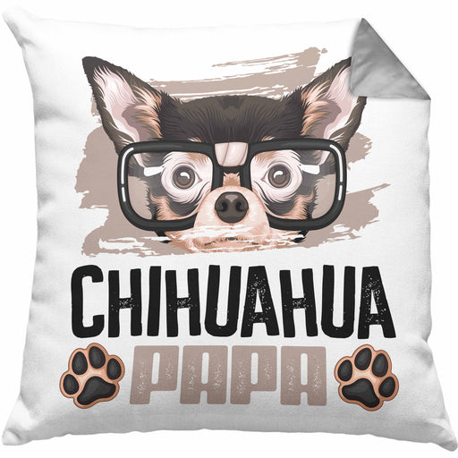 Chihuahua Papa Besitzer Kissen mit Füllung 40x40 Geschenk Lustiger Spruch Geschenkidee Chihuahua Liebhaber (Grau) Grau Trendation