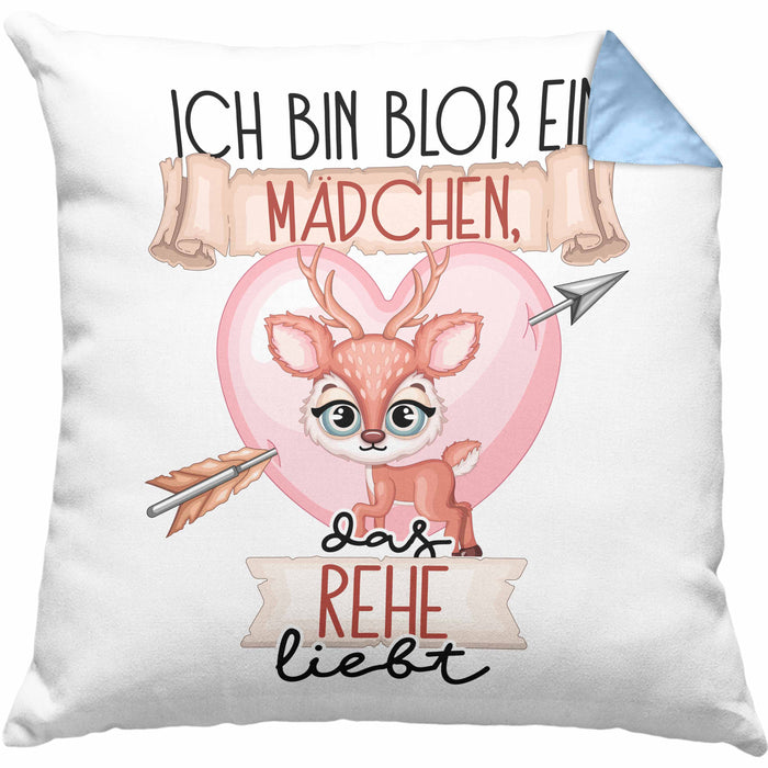 Rehe Kissen mit Füllung 40x40 Geschenk Frauen Ich Bin Bloß Ein Mädchen Das Rehe Liebt Rehliebhaberin Geschenk Spruch Geburtstag (Grau) Blau Trendation