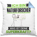 Naturforscher Kissen mit Füllung 40x40 Geschenk für Naturforscher Geburtstag Lustiger Spruch Was Ist Deine Superkraft (Grau) Blau Trendation