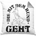 Die Mit Dem Hund Geht Kissen mit Füllung 40x40 Geschenk für Frauchen Hundebesitzerin Geschenkidee (Grau) Grau Trendation