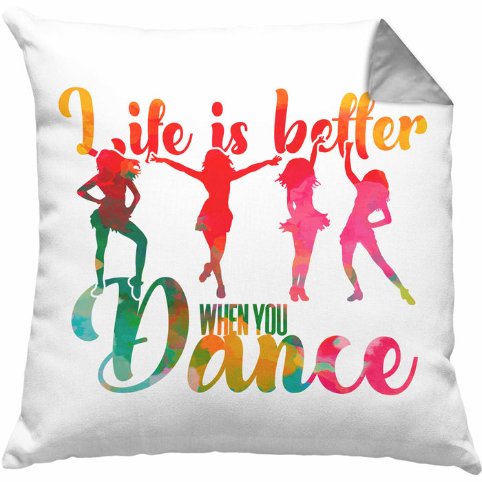 Tanzen Kissen mit Füllung 40x40 Geschenk für Tänzerin Life Is Better When You Dance (Grau) Grau Trendation