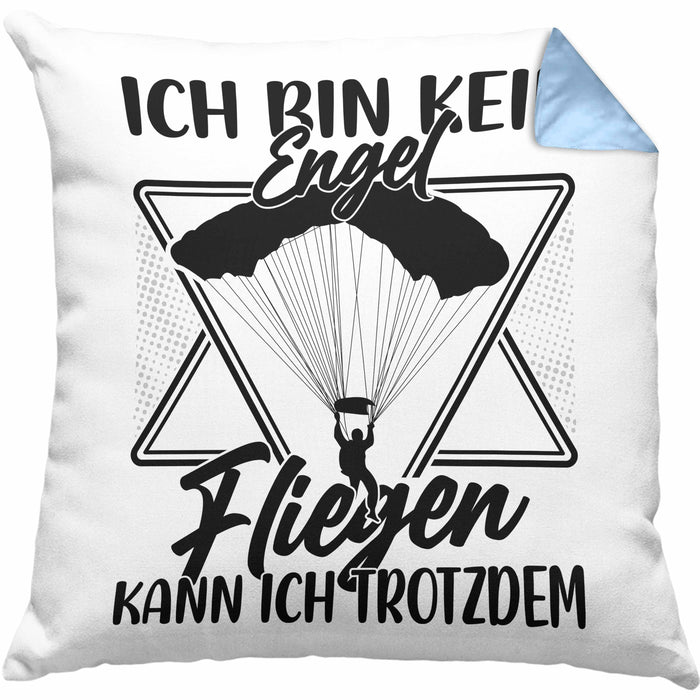 Gleitschirm-Flieger Kissen mit Füllung 40x40 Geschenk Gleitschirmflieger Geschenkidee Fallschirm Paraglider Ich Bin Kein Engel Aber Fliegen Kann Ich Trotzdem (Grau) Blau Trendation