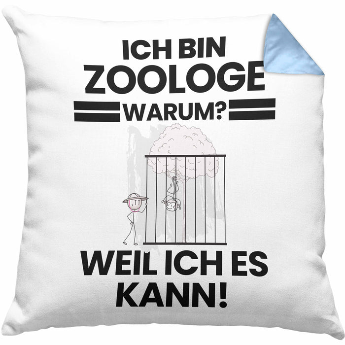 Zoologe Geschenk Kissen mit Füllung 40x40 Lustiger Spruch Ich Bin Zoologe Warum Weil Ich Es Kann Geschenkidee Bester Zoologe Geburtstag (Grau) Blau Trendation