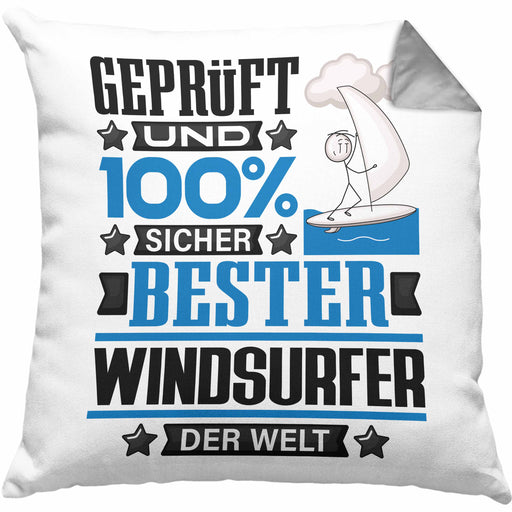 Windsurfer Geschenk Lustiger Spruch für Windsurfer Geschenkidee Bester Windsurfer Der WeltKissen mit Füllung 40x40 (Grau) Grau Trendation