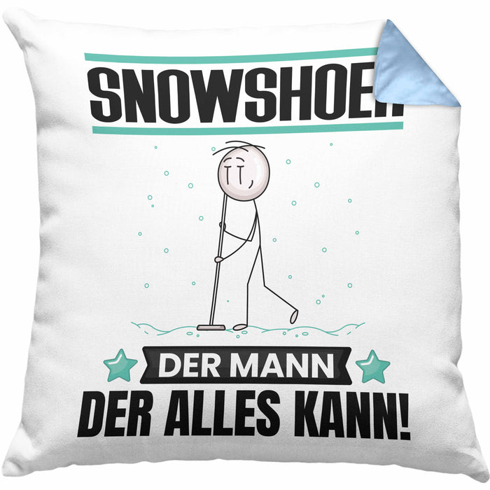 Snowshoer Kissen mit Füllung 40x40 Geschenk für Snowshoer Der Mann Der Alles Kann Geschenkidee zum Geburtstag (Grau) Blau Trendation