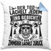 Zimmerer Geschenk Kissen mit Füllung 40x40 Der Tod Lächelt Jedem Ins Gesicht Doch Nur Der Zimmerer Läächelt Zurück (Grau) Blau Trendation