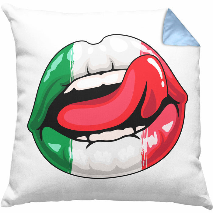 Italien Kissen mit Füllung 40x40 Geschenk Lippen Italiener Geschenkidee Sprüche (Grau) Blau Trendation