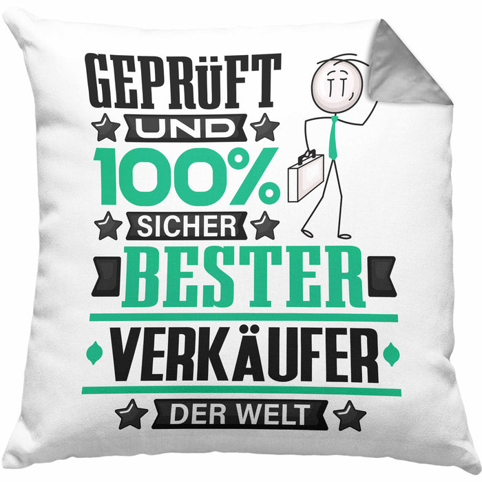 Verkäufer Geschenk Lustiger Spruch für Verkäufer Geschenkidee Bester Verkäufer Der WeltKissen mit Füllung 40x40 (Grau) Grau Trendation