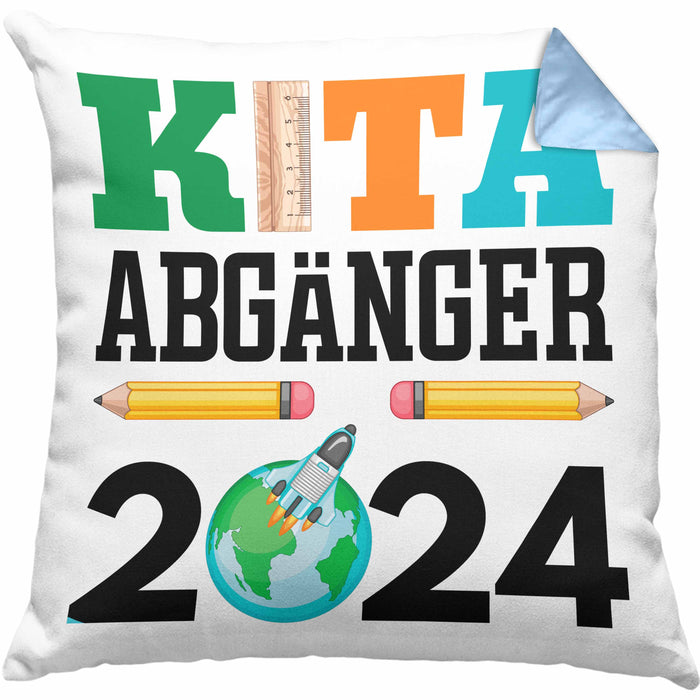 Einschulung Junge Mädchen Geschenk Schultüte Füllung Kissen mit Füllung 40x40 Schulstart 1. Schultag Schuleinführung Schulanfang Geschenkidee 2024 Schulkind (Grau) Blau Trendation