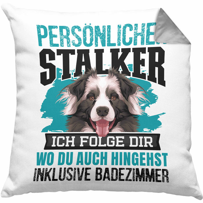 Border Collie Kissen mit Füllung 40x40 Geschenk Hundebesitzer Bordercollie Geschenkidee Kaffee-Kissen mit Füllung 40x40 Persönlicher Stalker (Grau) Grau Trendation