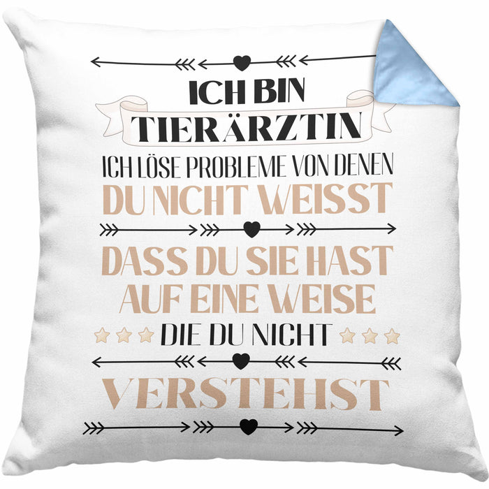 Tierärztin Geschenk Lustiger Spruch Geschenkidee KaffeeKissen mit Füllung 40x40 (Grau) Blau Trendation