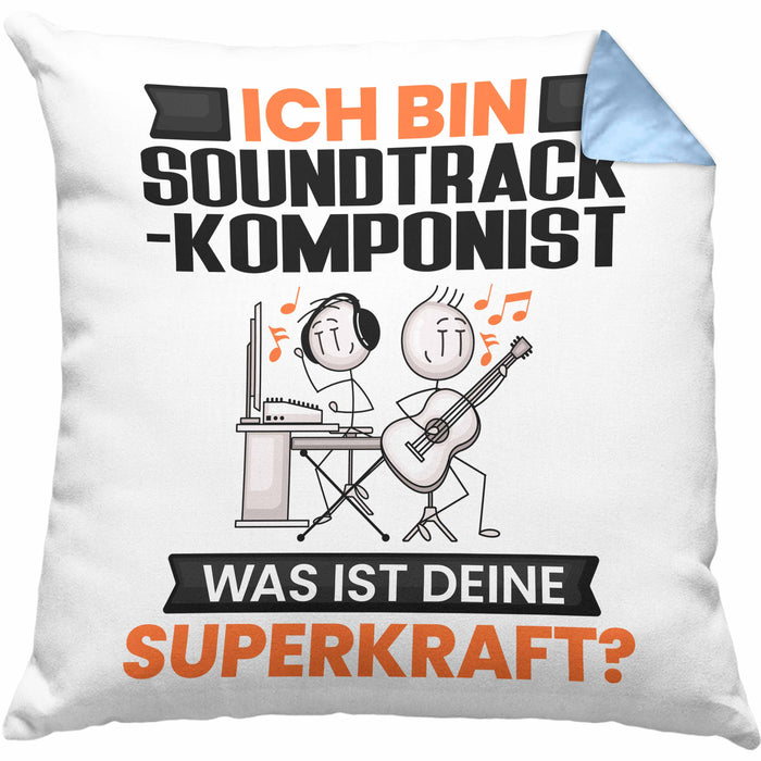 Soundtrack-Komponist Kissen mit Füllung 40x40 Geschenk für Soundtrack-Komponist Geburtstag Lustiger Spruch Was Ist Deine Superkraft (Grau) Blau Trendation