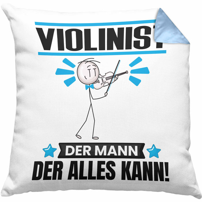 Violinist Kissen mit Füllung 40x40 Geschenk für Violinist Der Mann Der Alles Kann Geschenkidee zum Geburtstag (Grau) Blau Trendation