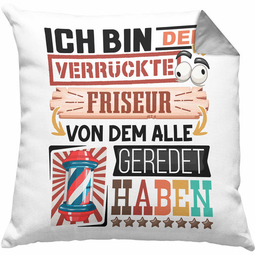 Friseur Kissen mit Füllung 40x40 Geschenk Spruch Lustig Geschenkidee für Friseur Geburtstag Ich Bin Der Verrückte Friseur (Grau) Grau Trendation